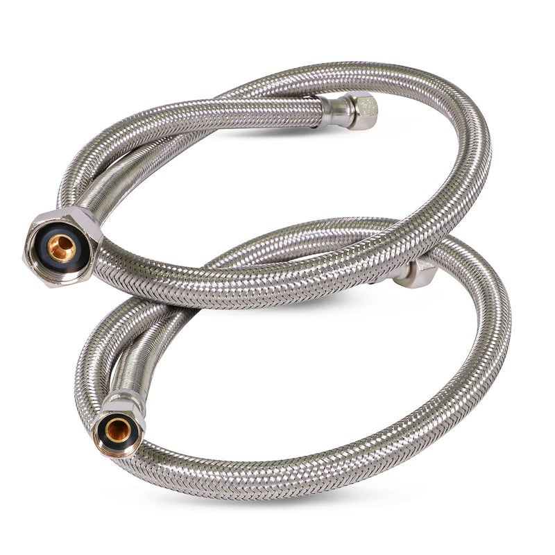 HIGHCRAFT EverFlow Faucet Connector 8" Stainless Steel, 27108-NL-2-G, Braided Brass Nuts 1/2" IPS X 3/8 Female Thread Compression Fitting Chrome Plated Finish Lead-Free Pack of 2 (1 PAIR) - Image 1